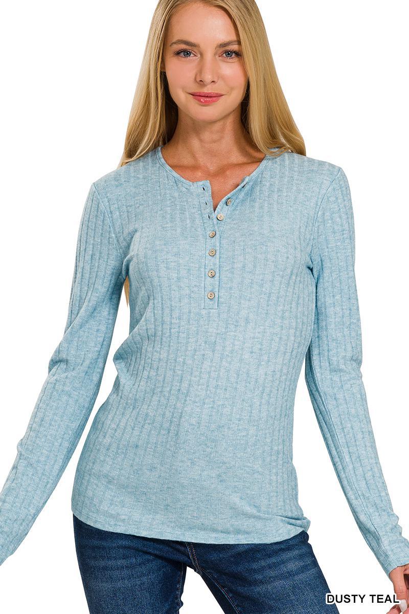 Ribbed Long Sleeve Button Down Top