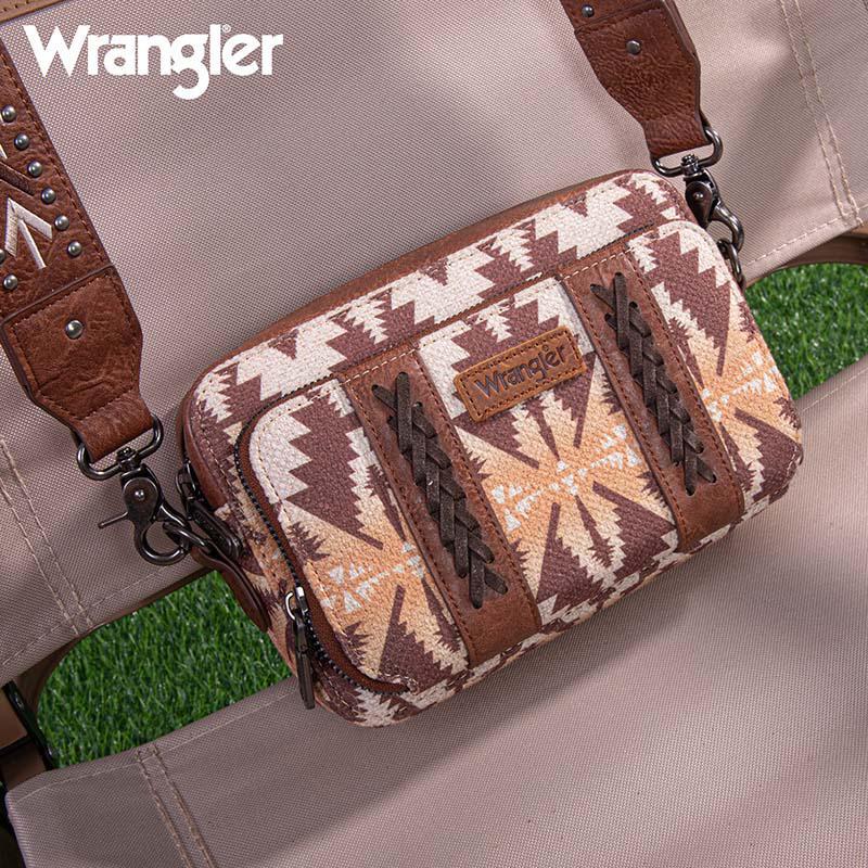 Light Coffee Wrangler Atech Printed Crossbody Purse with Wallet Compartment