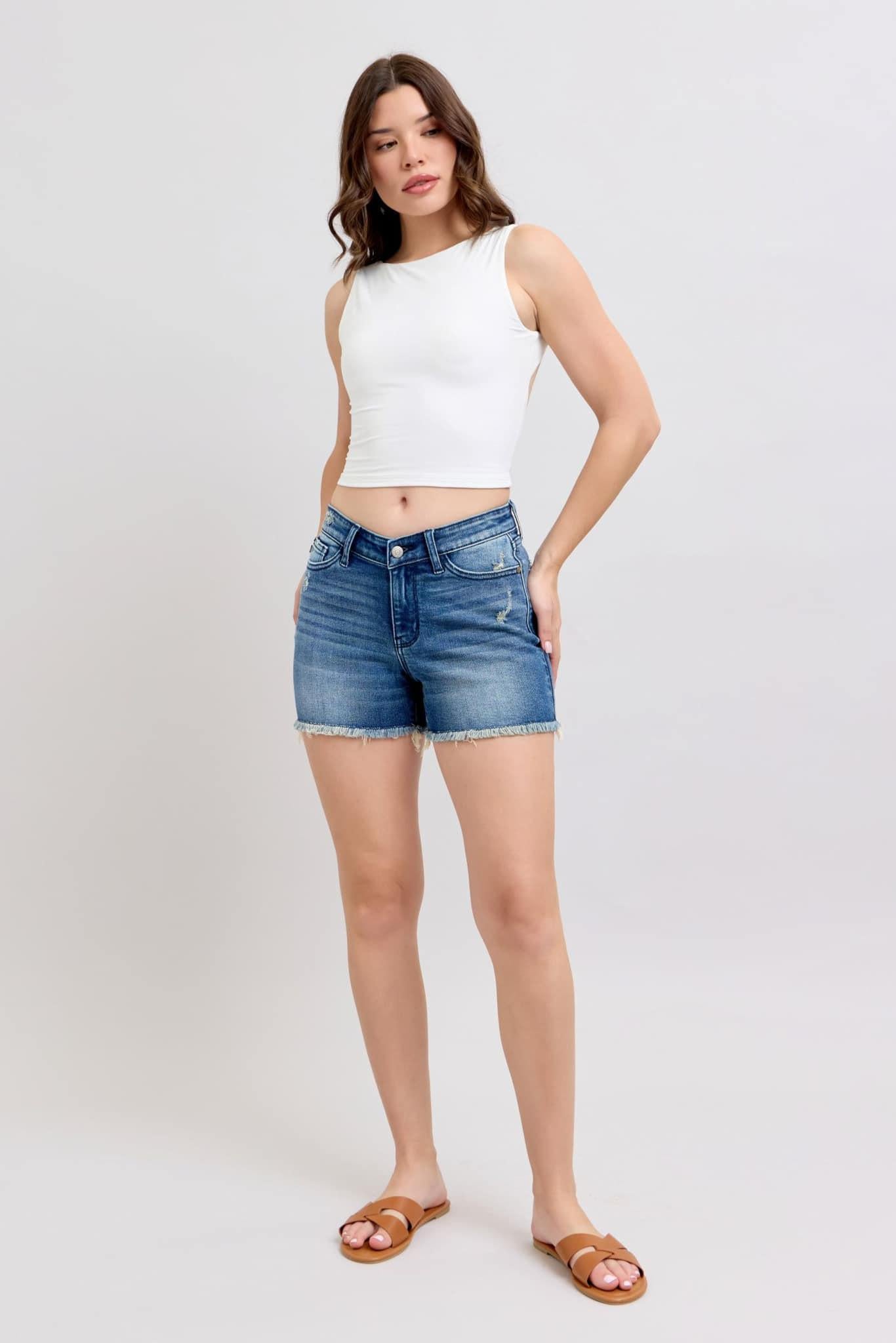 High Waist V Front Denim Short s by Judy Blue - Style #15292