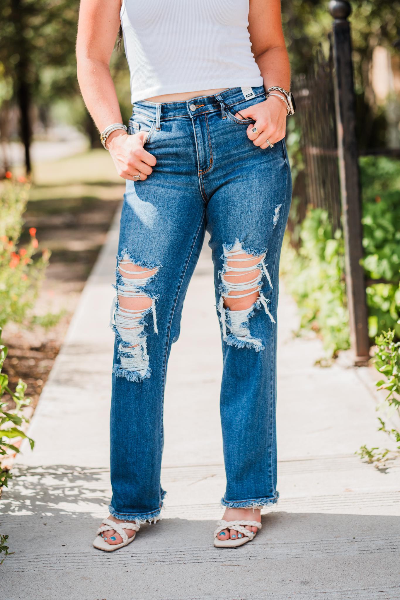 Mid Rise Dad Distressed Jean by Judy Blue