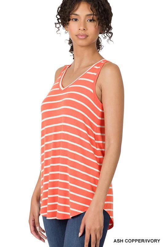 Ash Copper & Ivory Striped V-Neck Top