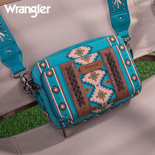 Turquoise Wrangler Atech Printed Crossbody Purse with Wallet Compartment