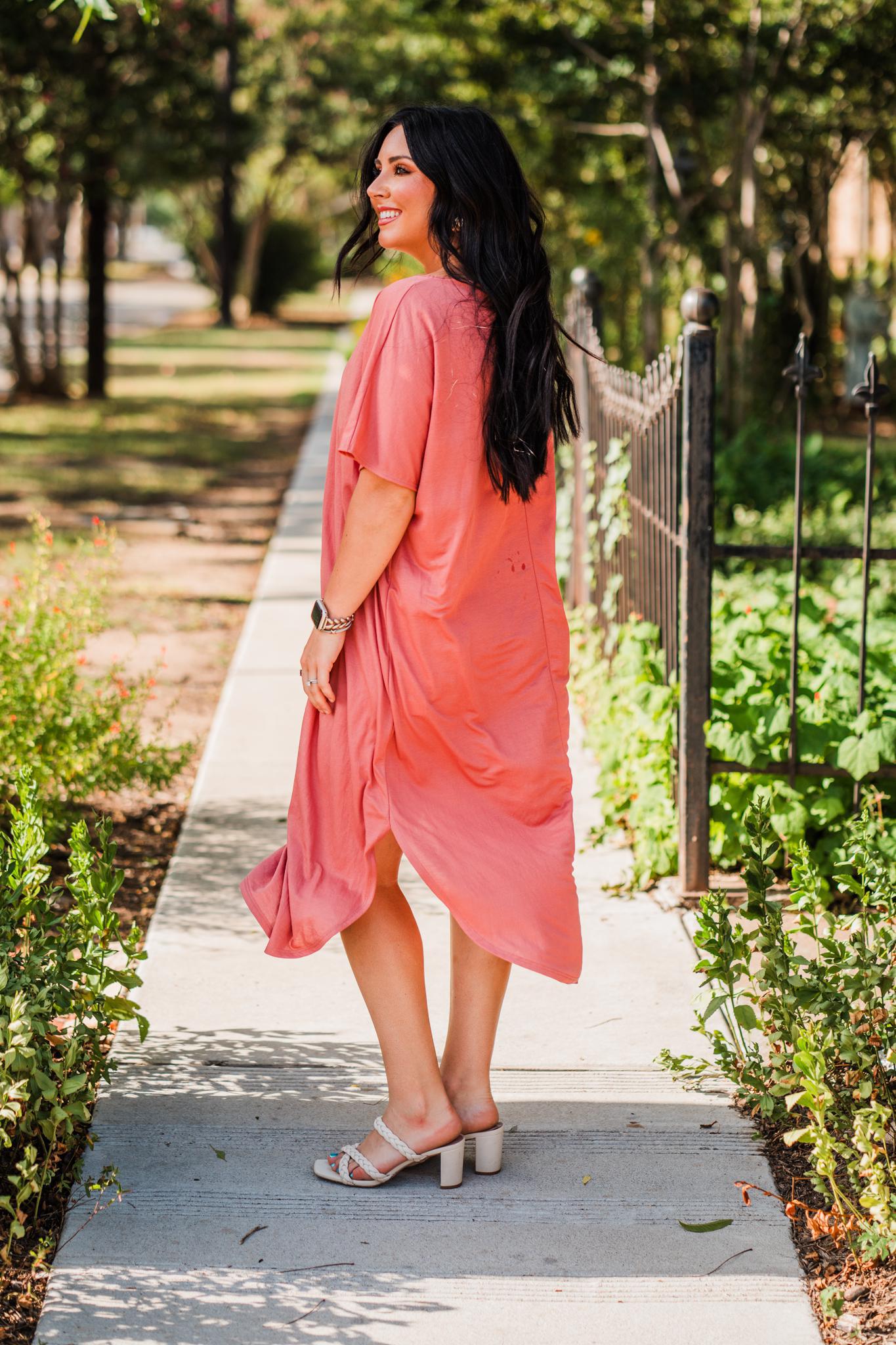 Salmon V-Neck Gabi Maxi T-Shirt Dress