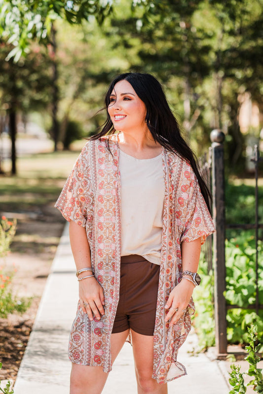 Khaki Floral Kimono