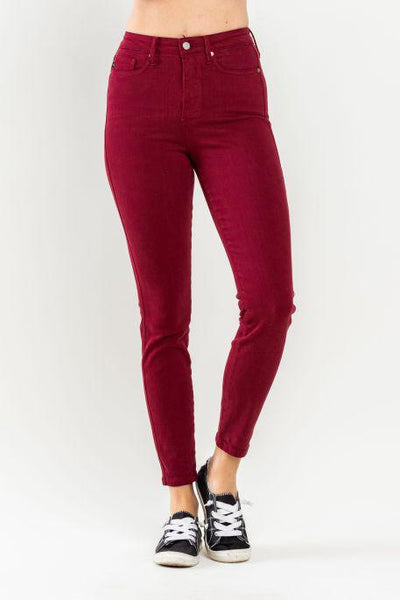 High Rise Tummy Control Scarlet Garment Dyed Skinny Jeans by Judy Blue ...