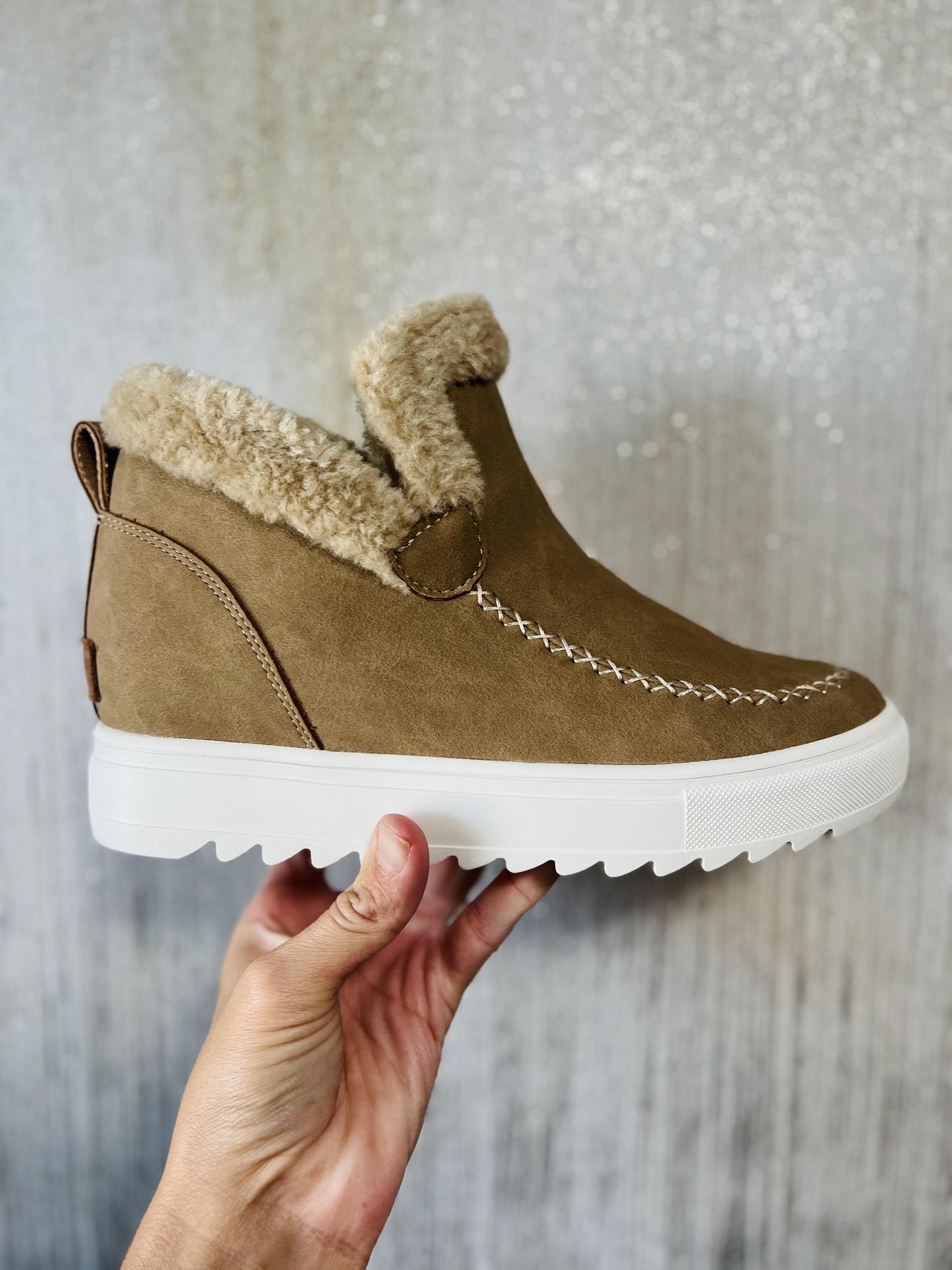 Moritz Taupe Shearling Wedge Sneaker by Yellow Box