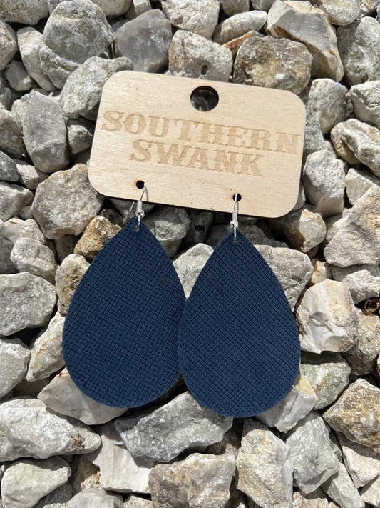 Navy Blue Saffiano Earrings