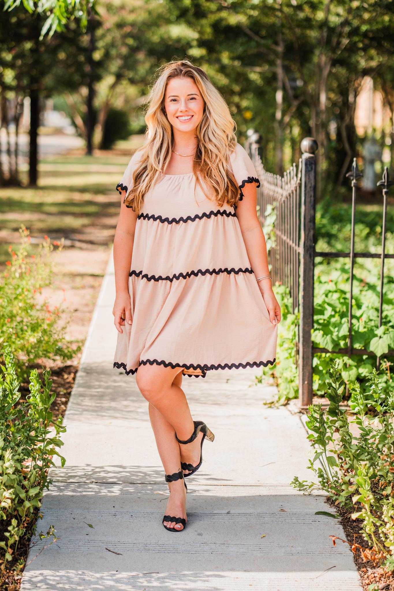 Taupe Flounce Sleeve Woven Tiered Dress