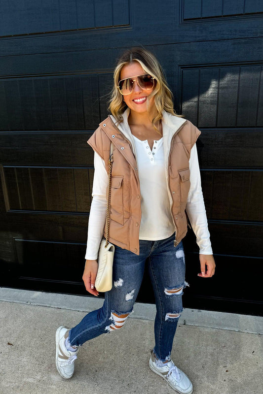 Tan/Ivory Maddox Reversible Puffer Vest by Blakely