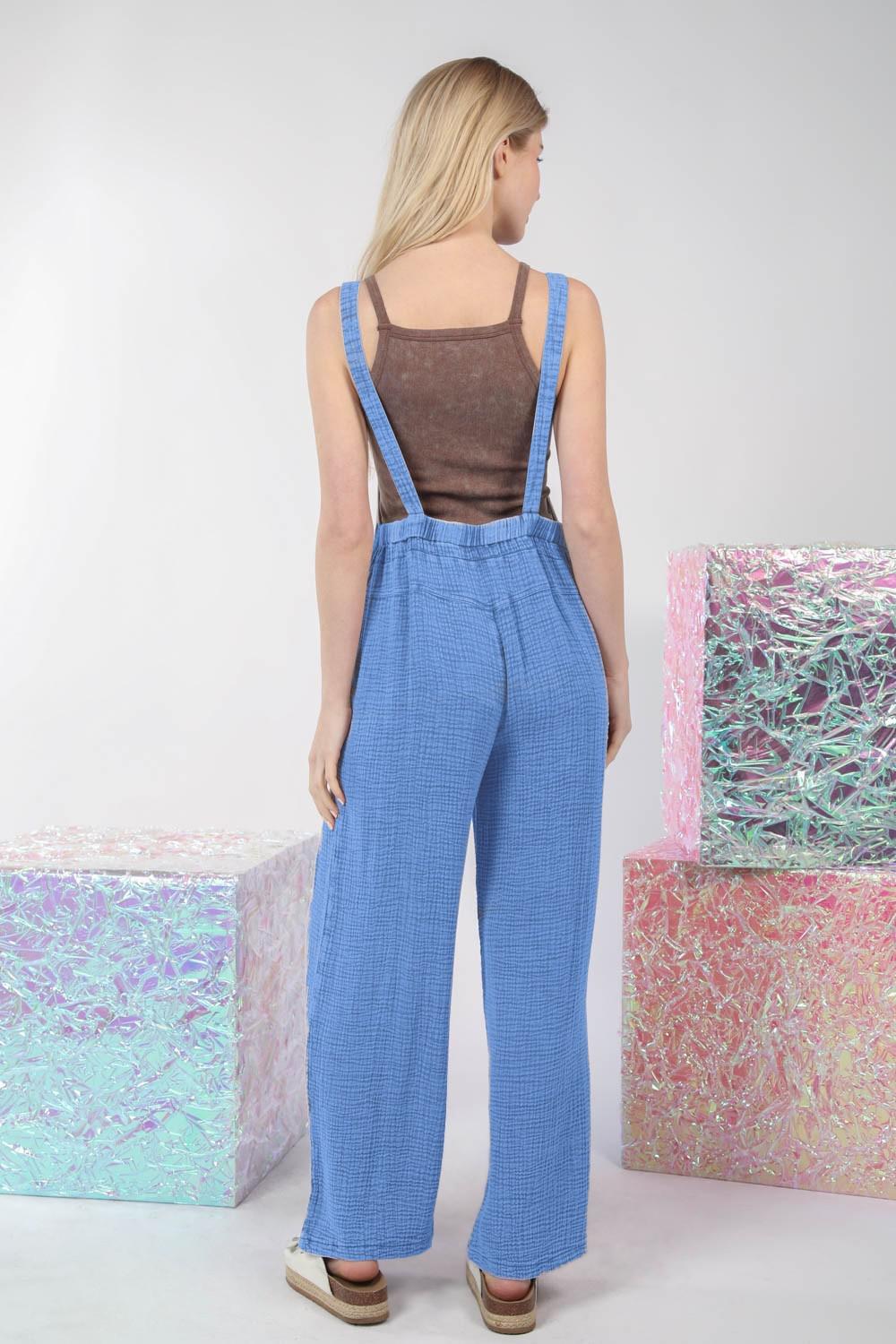 Blue Washed Gauze Casual Comfy Jumpsuit