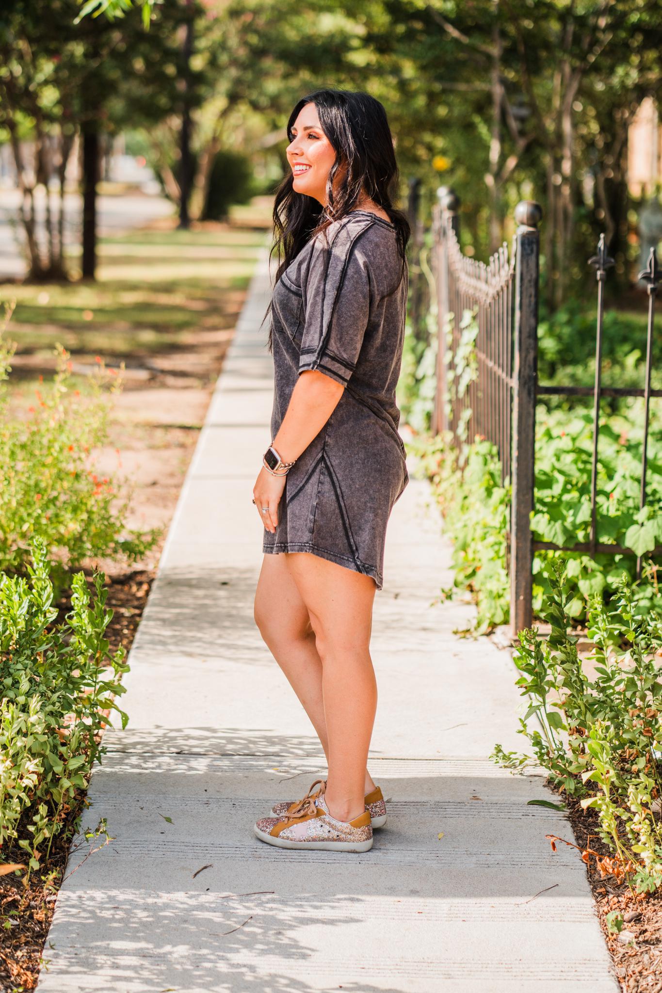 Oversized Black Washed T-shirt Knit Dress