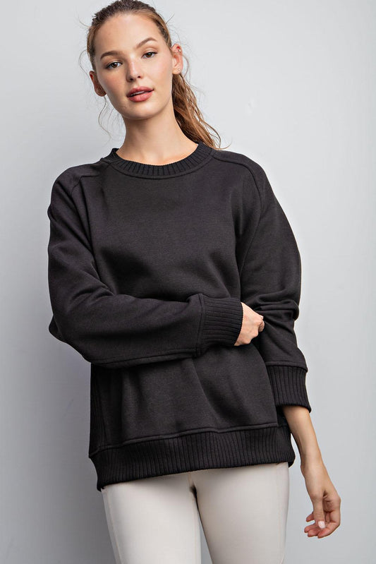 Black French Terry Crew Neck Sweatshirt by Rae Mode