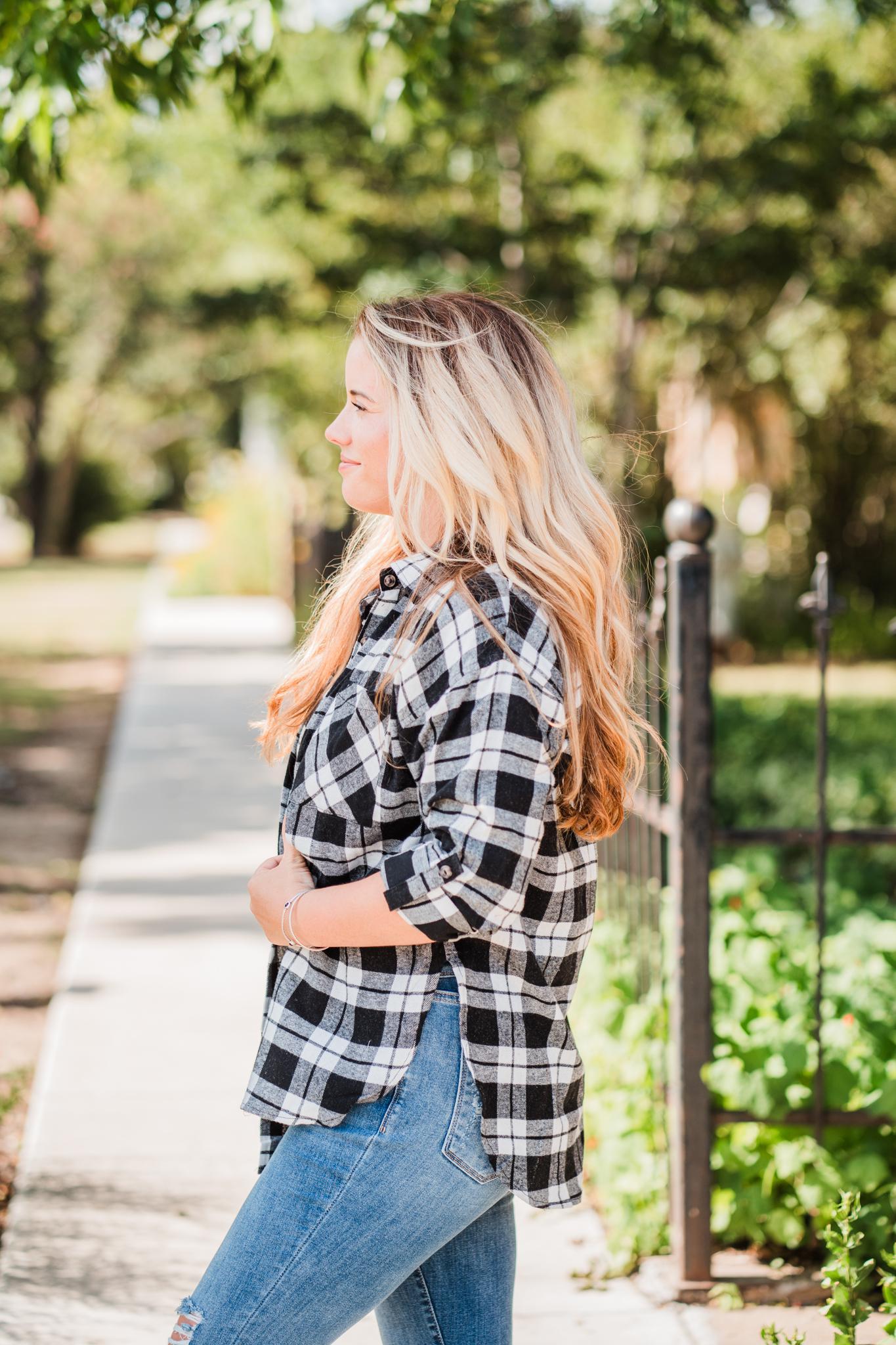 Black & White Plaid Flannel Shirt