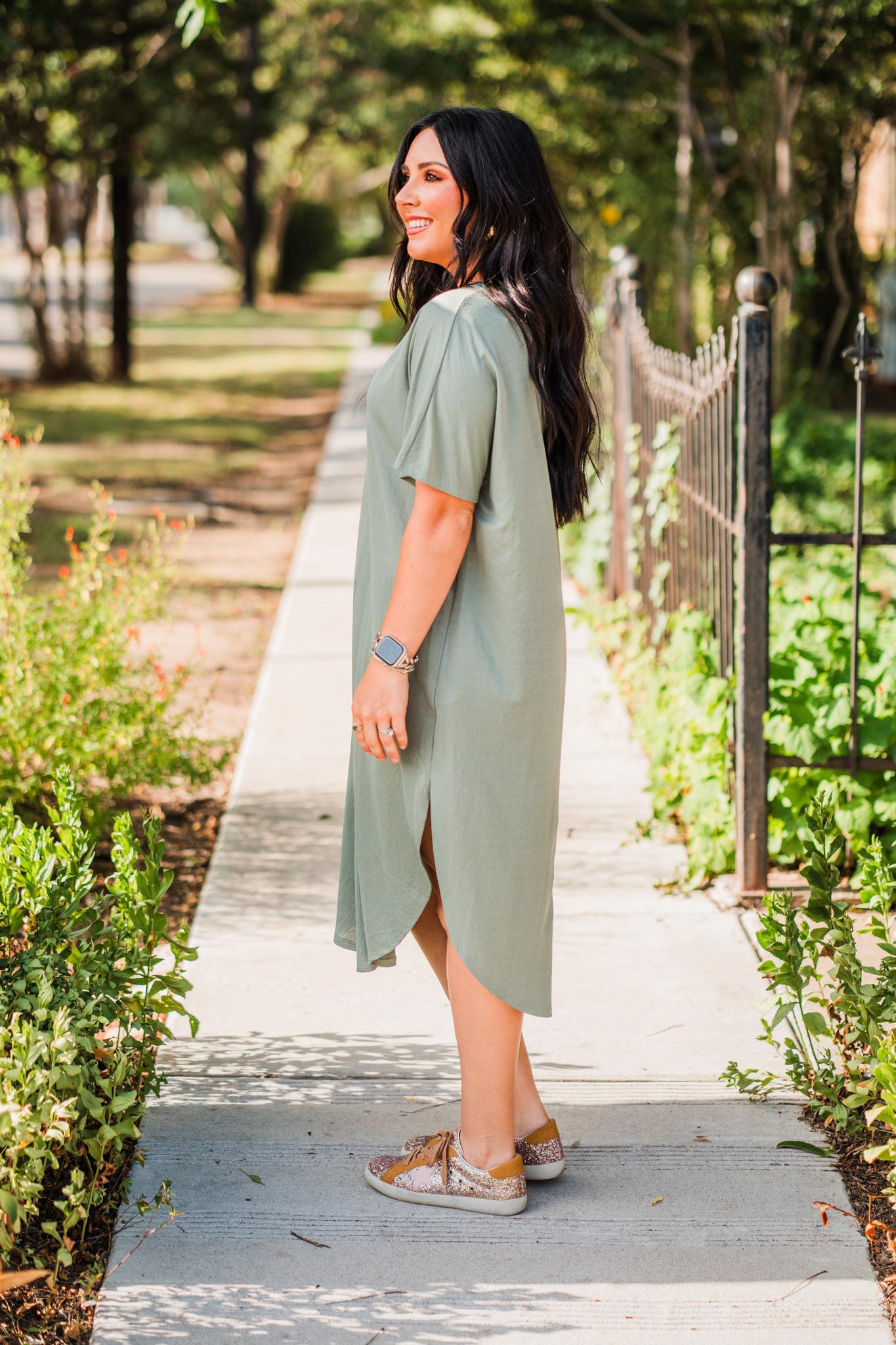 Sage V-Neck T-Shirt Dress