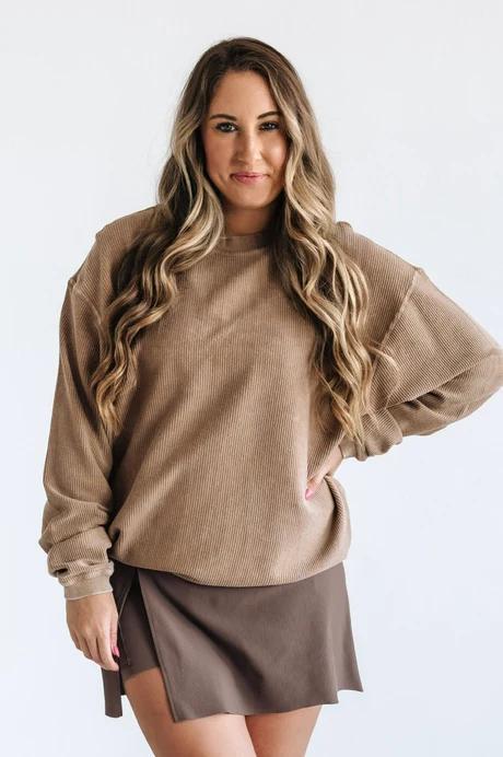 Light Mocha Essential Corded Crew by Moon Ryder