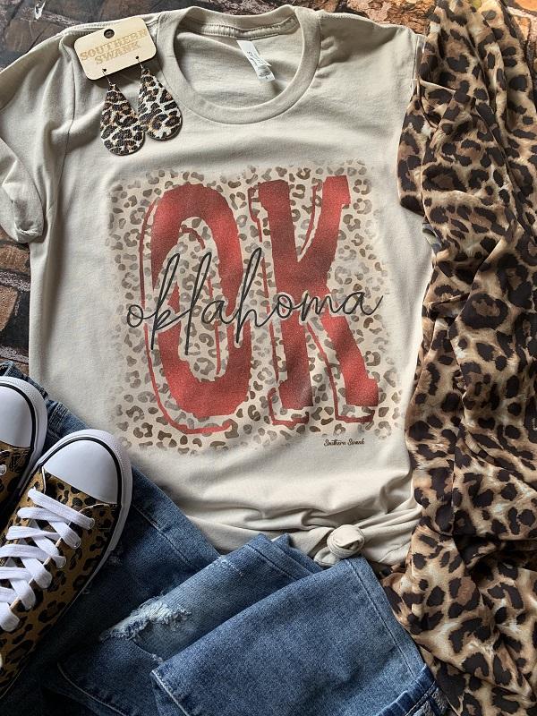 OK Foil Leopard Print Crimson Tee