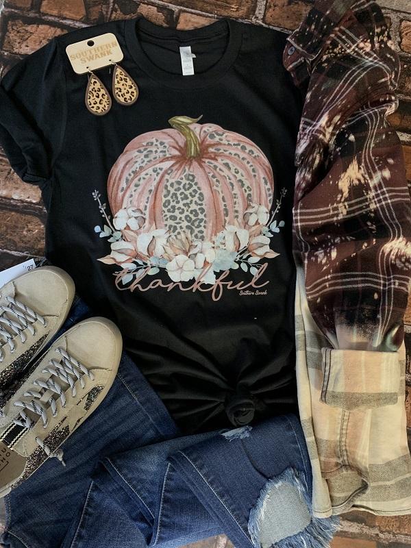 Auburn Leopard Thankful Pumpkin Tee