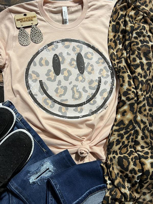 Peachy Leopard Smiles Tee